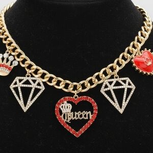 Crown Diamond Queen Message Heart Link Necklace